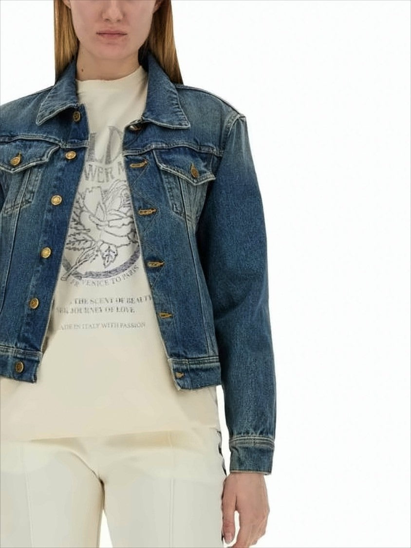 Golden Goose Structured Cropped Denim Jacket With Vintage Finish