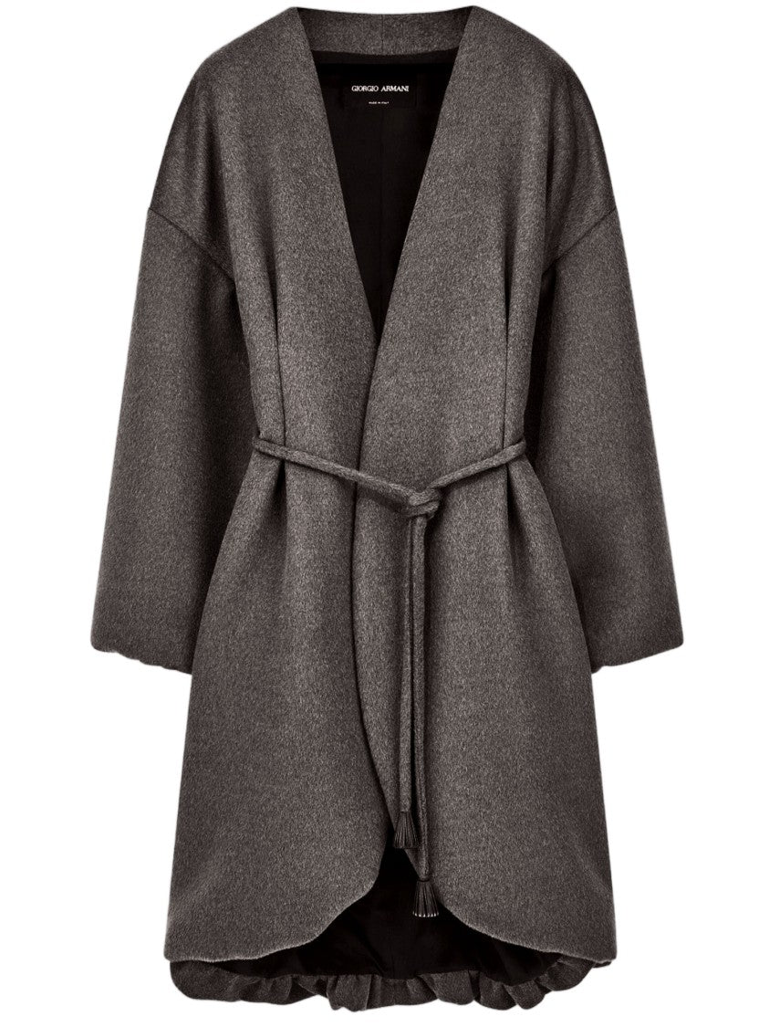 Giorgio Armani Gray Oversized Belted Wool Coat