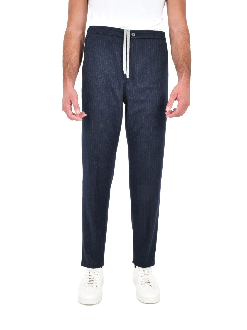 Boglioli Tailored Blue Pinstriped Wool Trousers