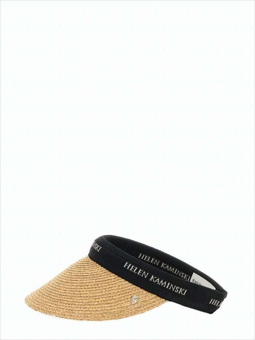 Helen Kaminski Natural Raffia Visor With Black Brand Band