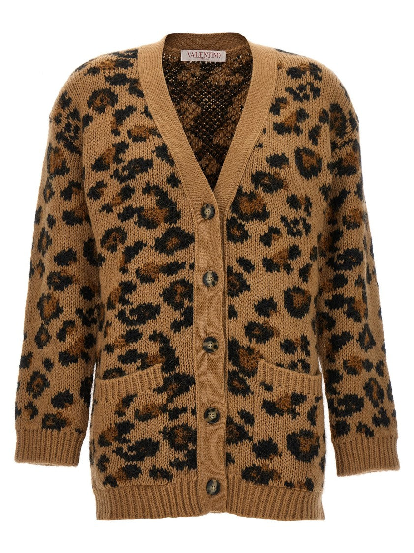 Valentino Garavani Animal Print Cashmere Blend Cardigan