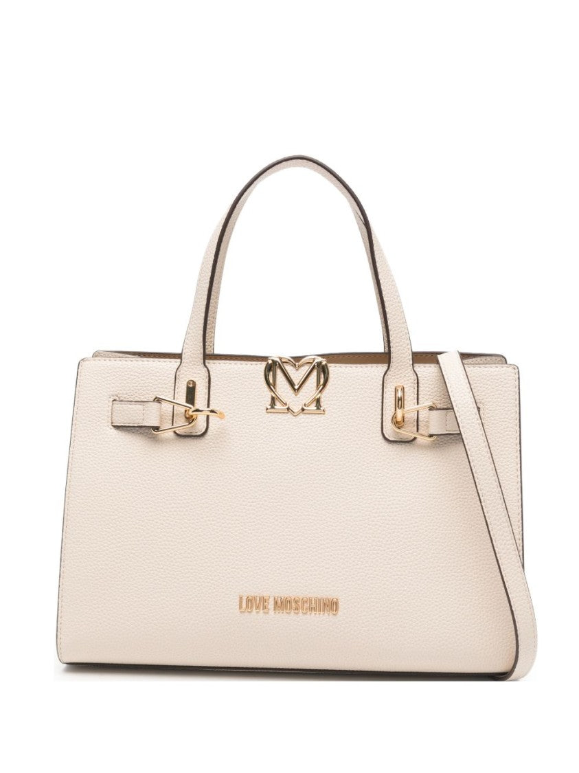 Love Moschino Ivory Textured Polyurethane Shopper Bag With Gold-Tone Hardware