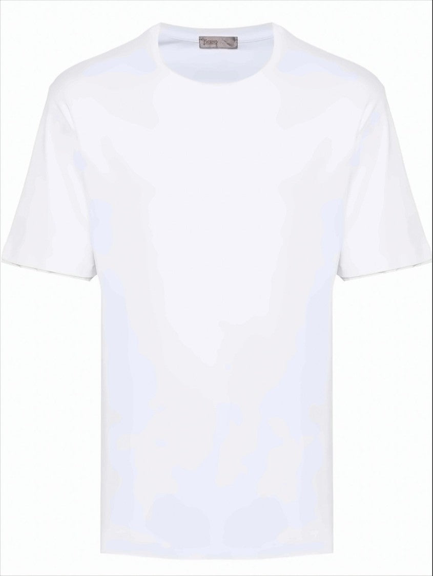 Herno Plain White Crewneck T-Shirt With Logo Detail