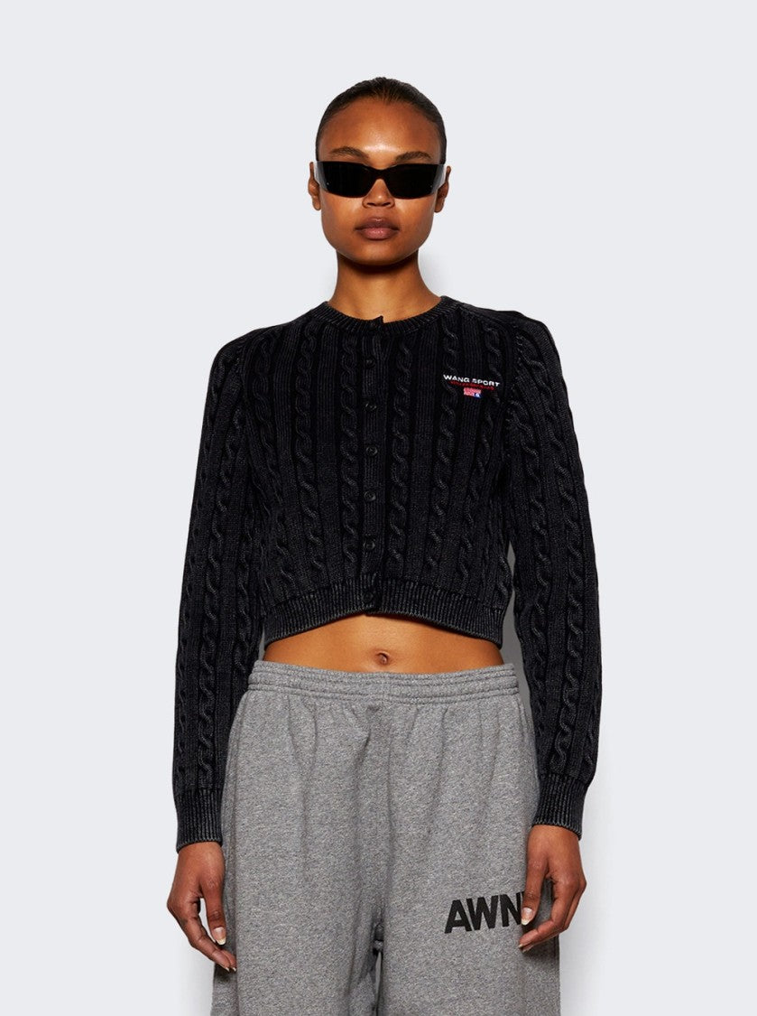 T By Alexander Wang Cropped Crewneck Cardigan - Washed Black