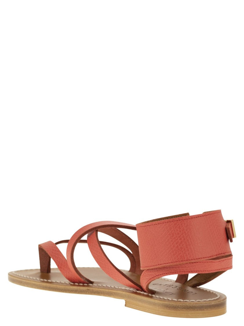 Longchamp Crisscross Strap Leather Sandals With Adjustable Ankle Band