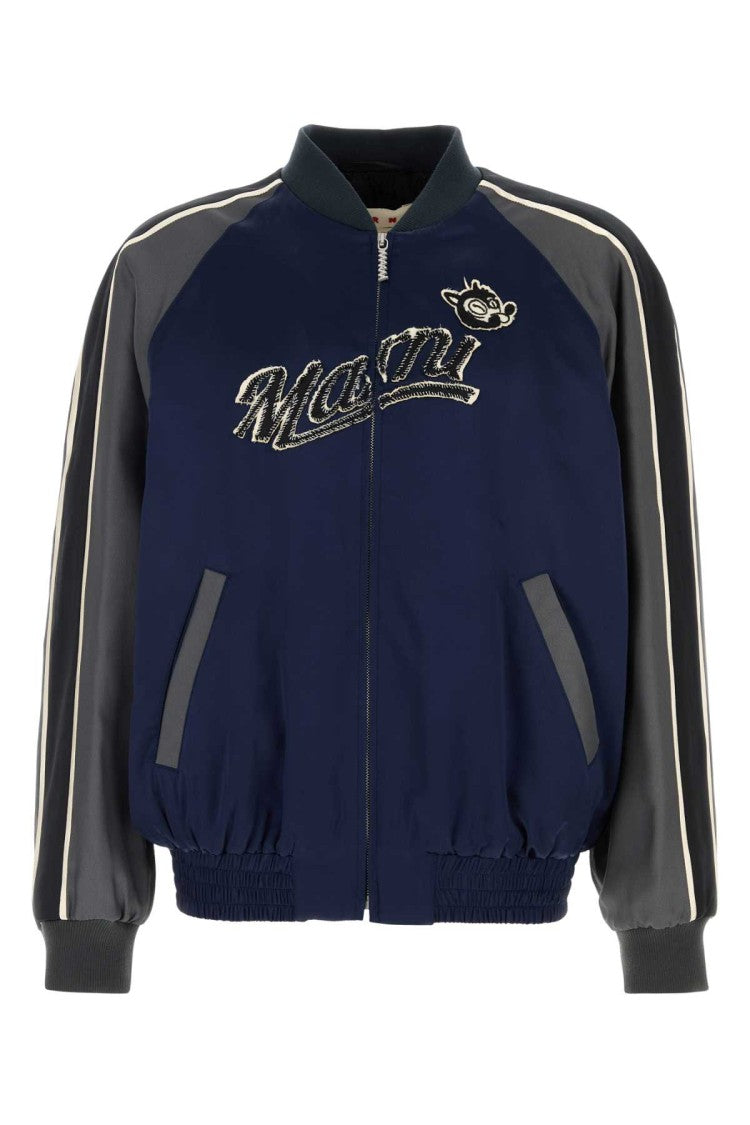 Marni Navy Blue Satin Bomber Jacket