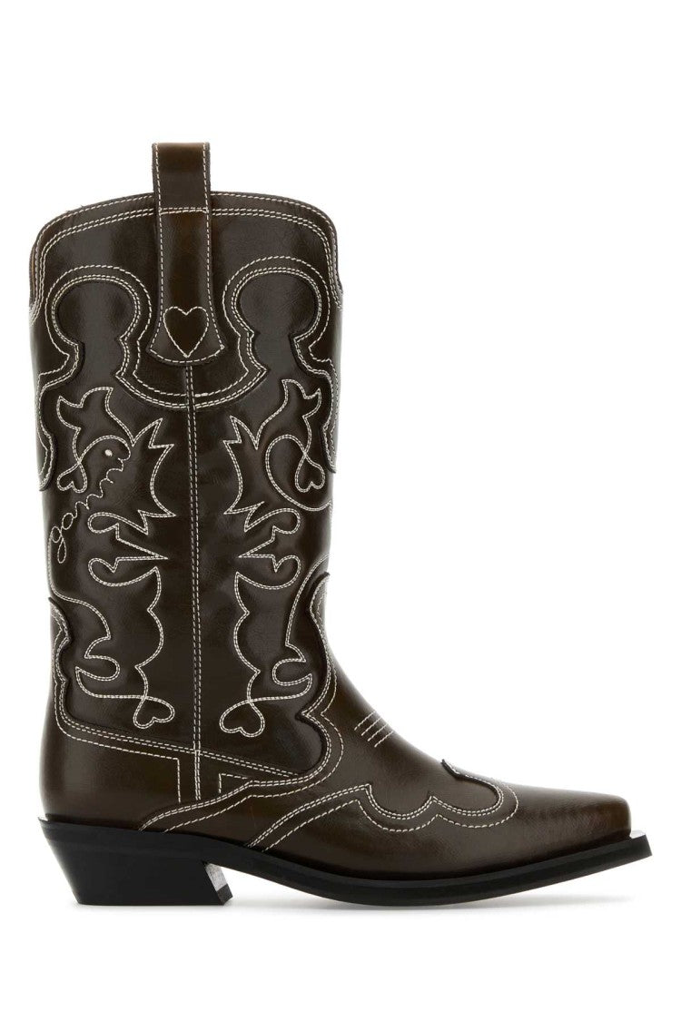 Ganni Chocolate Synthetic Leather Boots