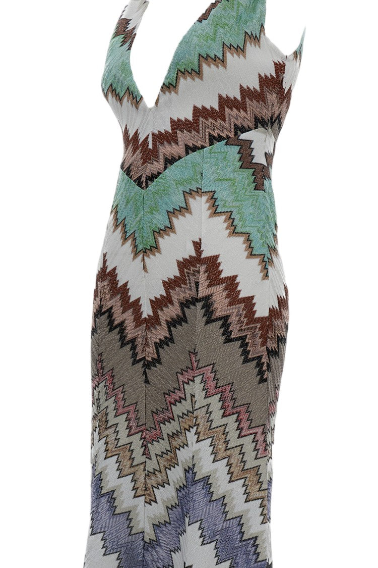 Missoni Multicolor Deep V-Neck Maxi Dress In Viscose Lamé
