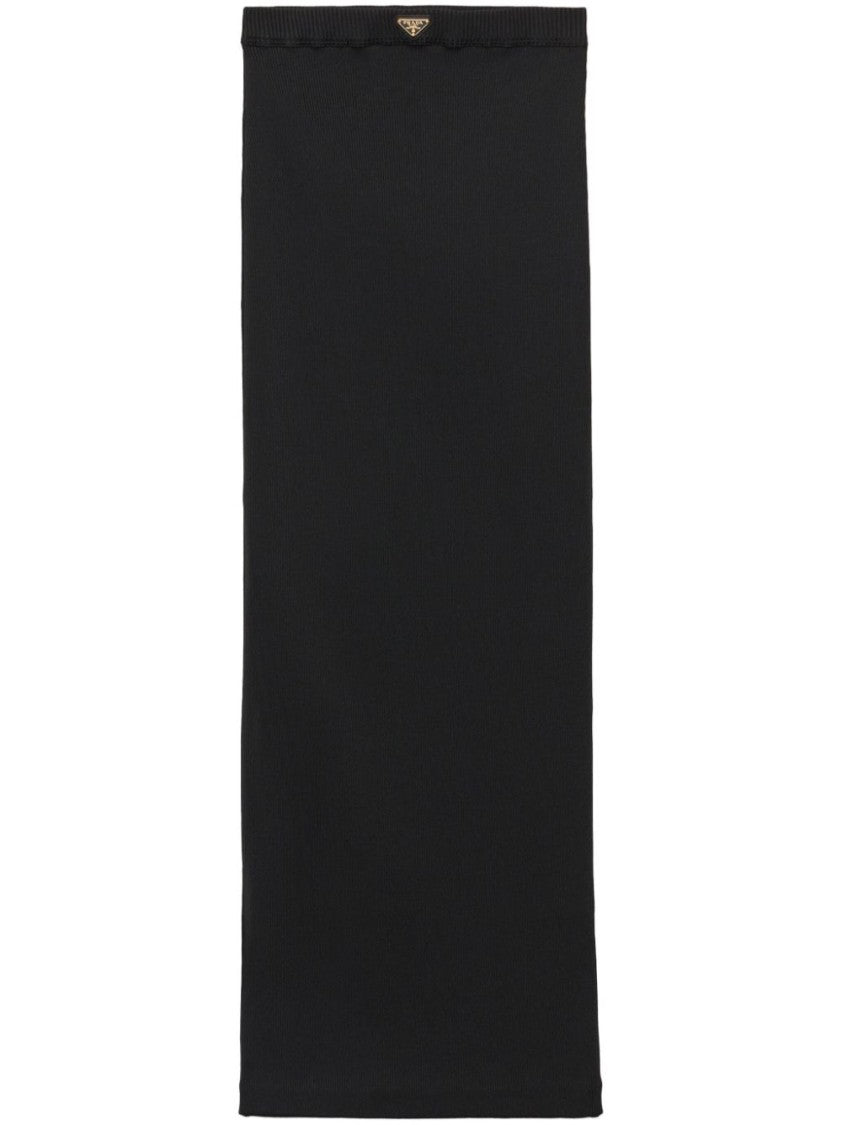 Prada Fitted Black Skirt With Ribbed Texture And Comfort Waistband