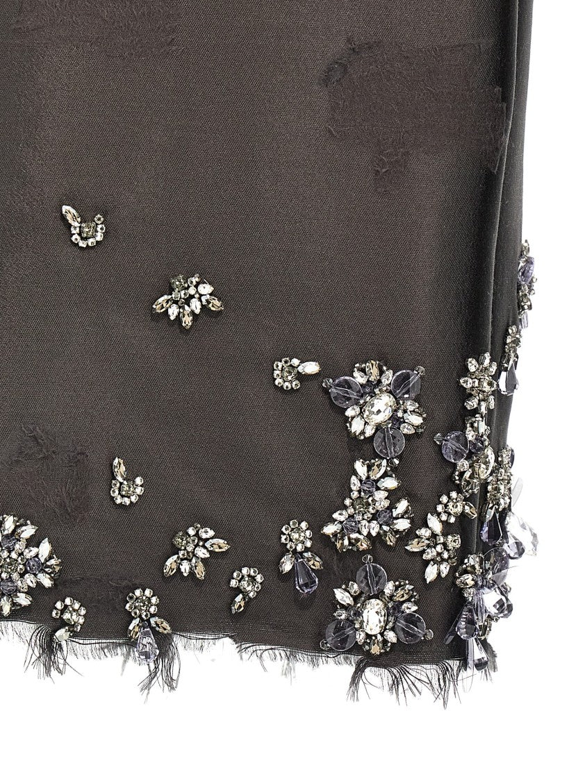 Prada Silk And Wool Blend Mini Skirt With Jewel Embellishments