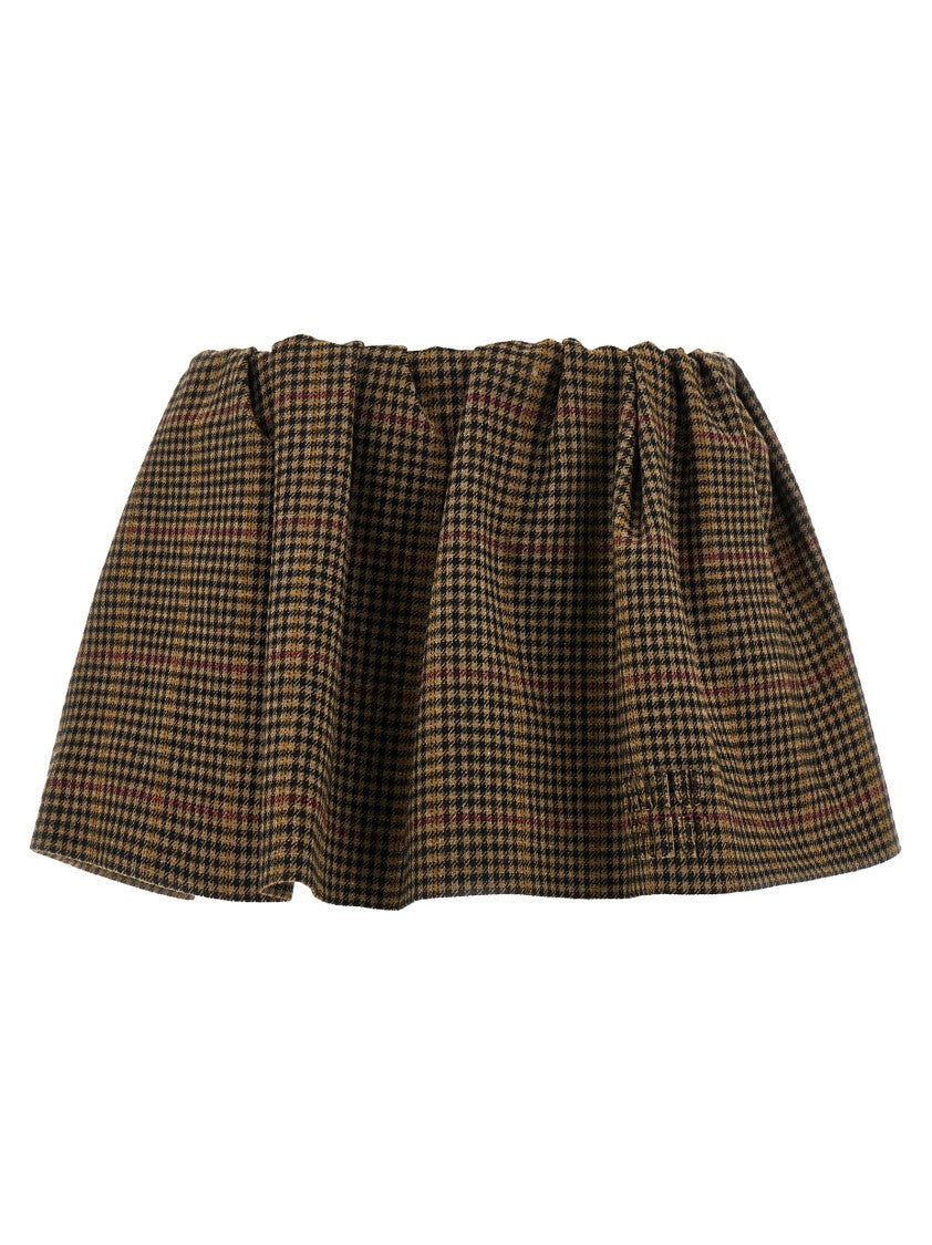 Miu Miu Houndstooth Wool Mini Skirt With Elastic Waistband