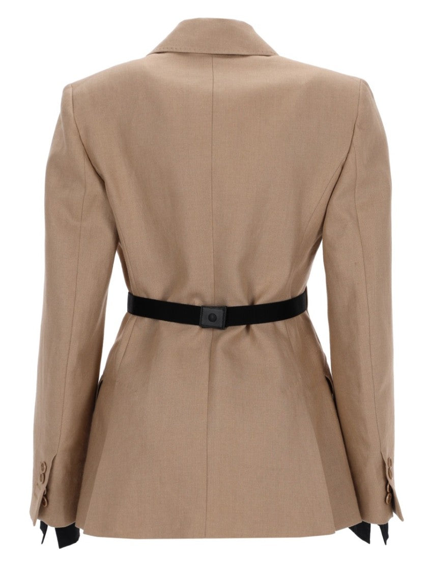 Max Mara Sling Double-Breasted Strap Detail Linen Blazer