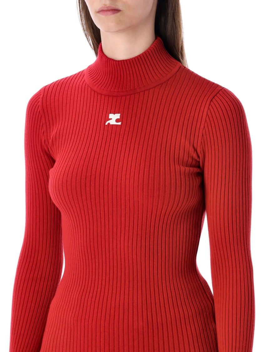 Courrèges Rib Knit Mock Neck Sweater