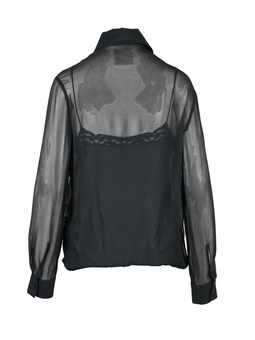 Semi Couture Black Silk-Blend Sheer Voile Blouse