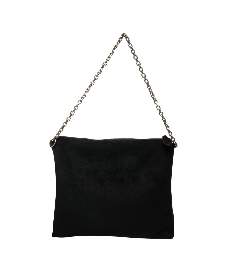 La Carrie Fringe-Embellished Black Shoulder Bag With Silver Chain Strap