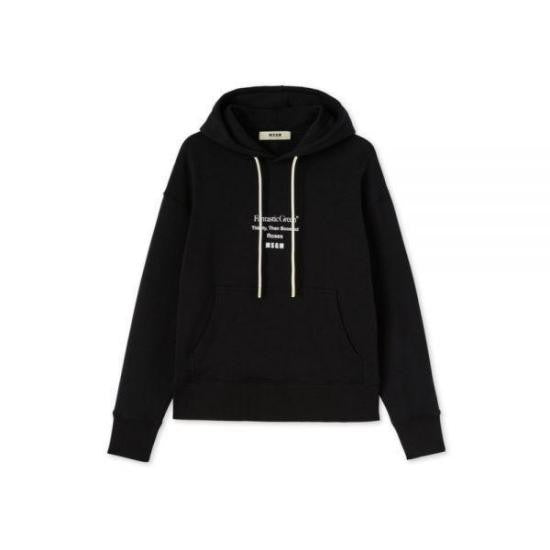 Msgm Black Hoodie With Front Kangaroo Pocket