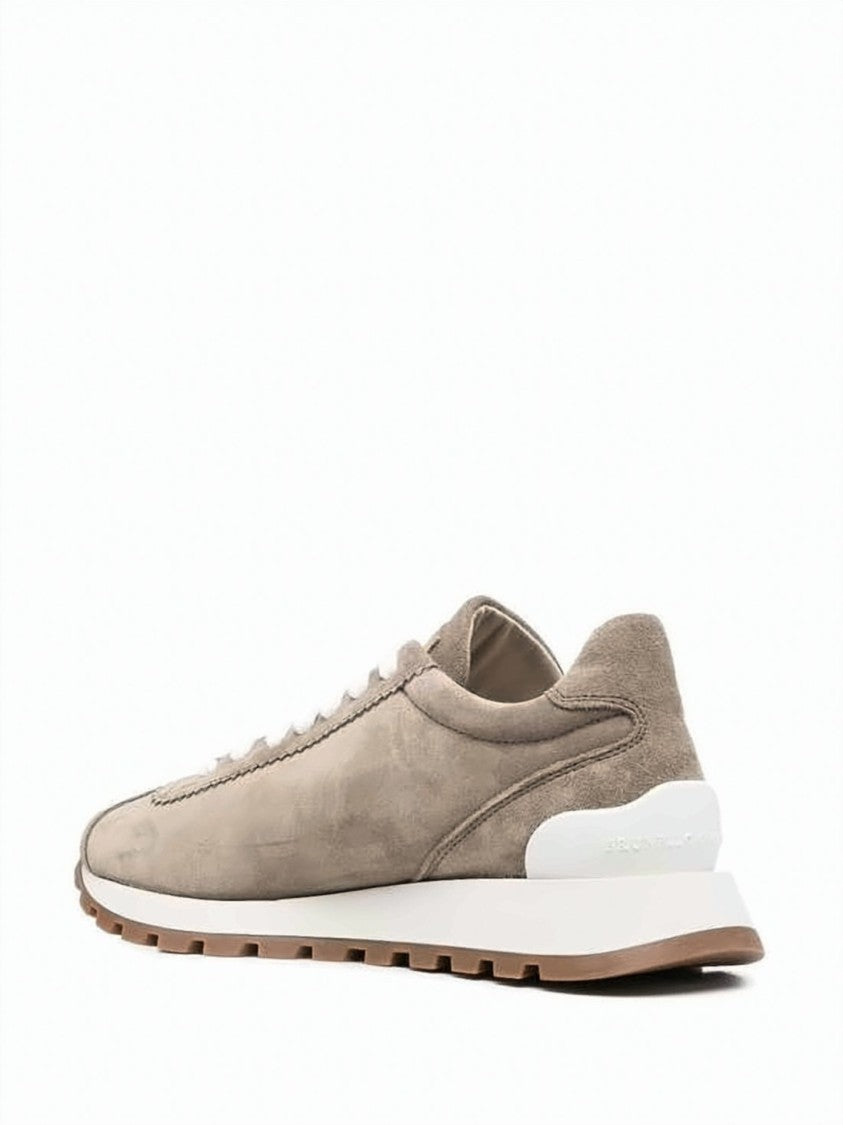 Brunello Cucinelli Suede Running Sneakers With Shiny Tab Detail