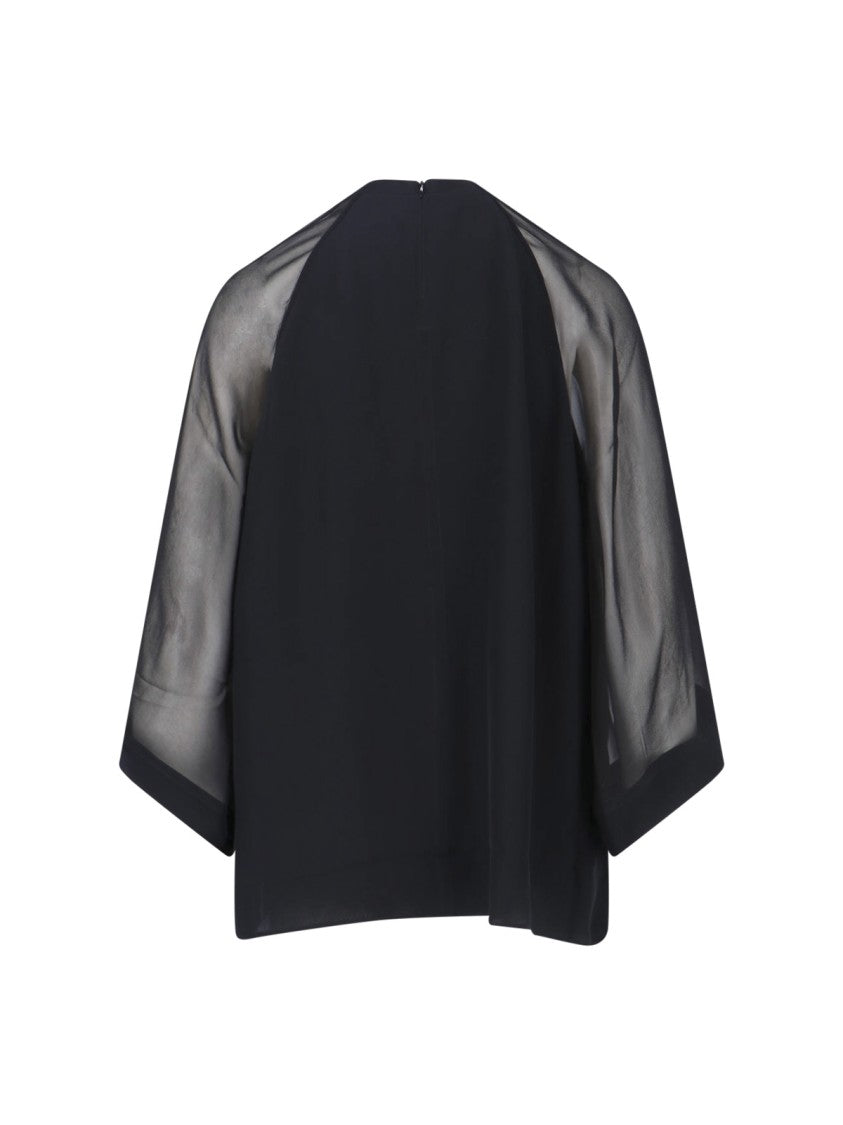 Filippa K Black Raglan Sleeve Semi-Transparent Viscose Blouse