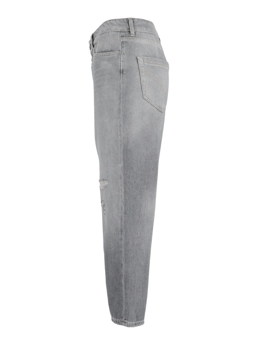Dondup Mid-Rise Cropped Jeans With Button-Fly Closure And Distressed Finish