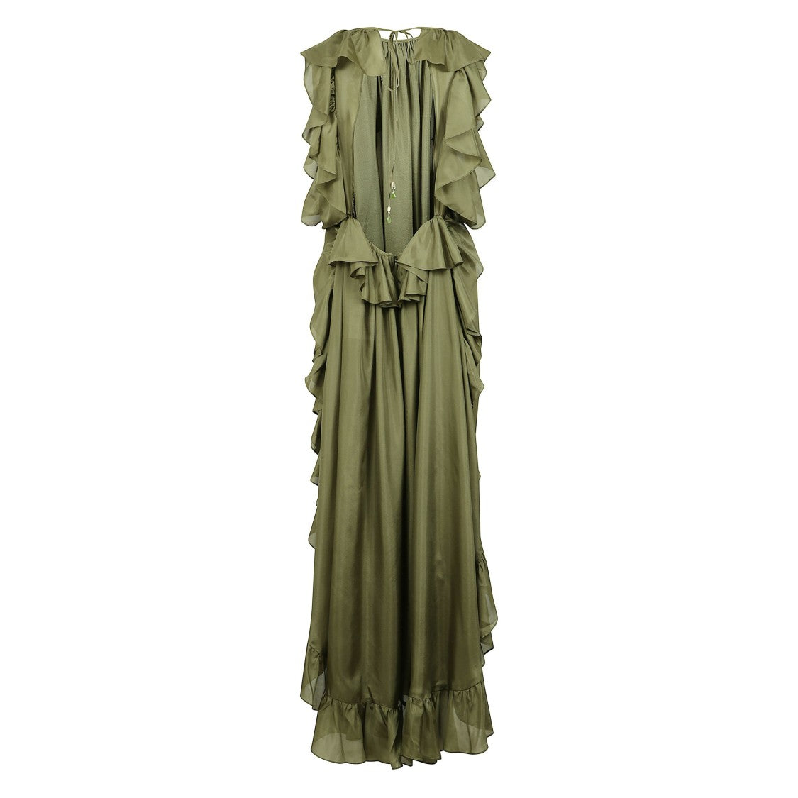 Zimmermann Olive Silk Midi Dress With High Neckline