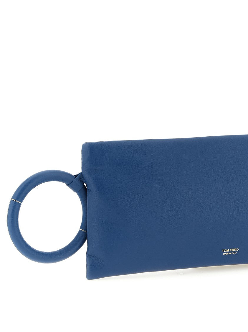Tom Ford Deep Blue Nappa Leather Clutch With Bangle Handle