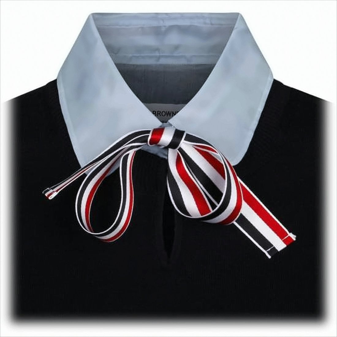 Thom Browne Black Wool Sweater With Striped Ribbon Bow Detail