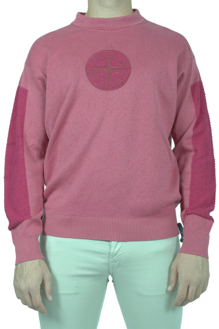 Stone Island Pink Compass Patch Crew-Neck Cotton-Blend Sweater