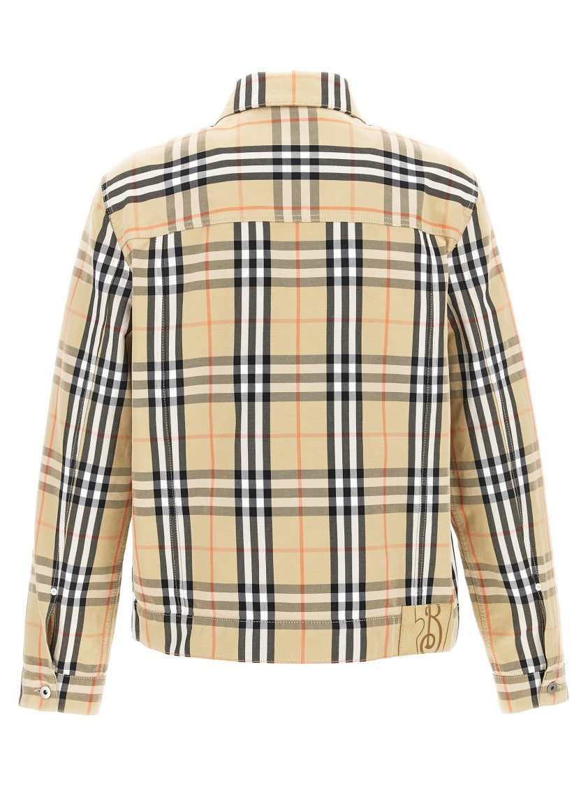 Burberry Check Cotton Jacket With Button Closure And Suede Logo Tag