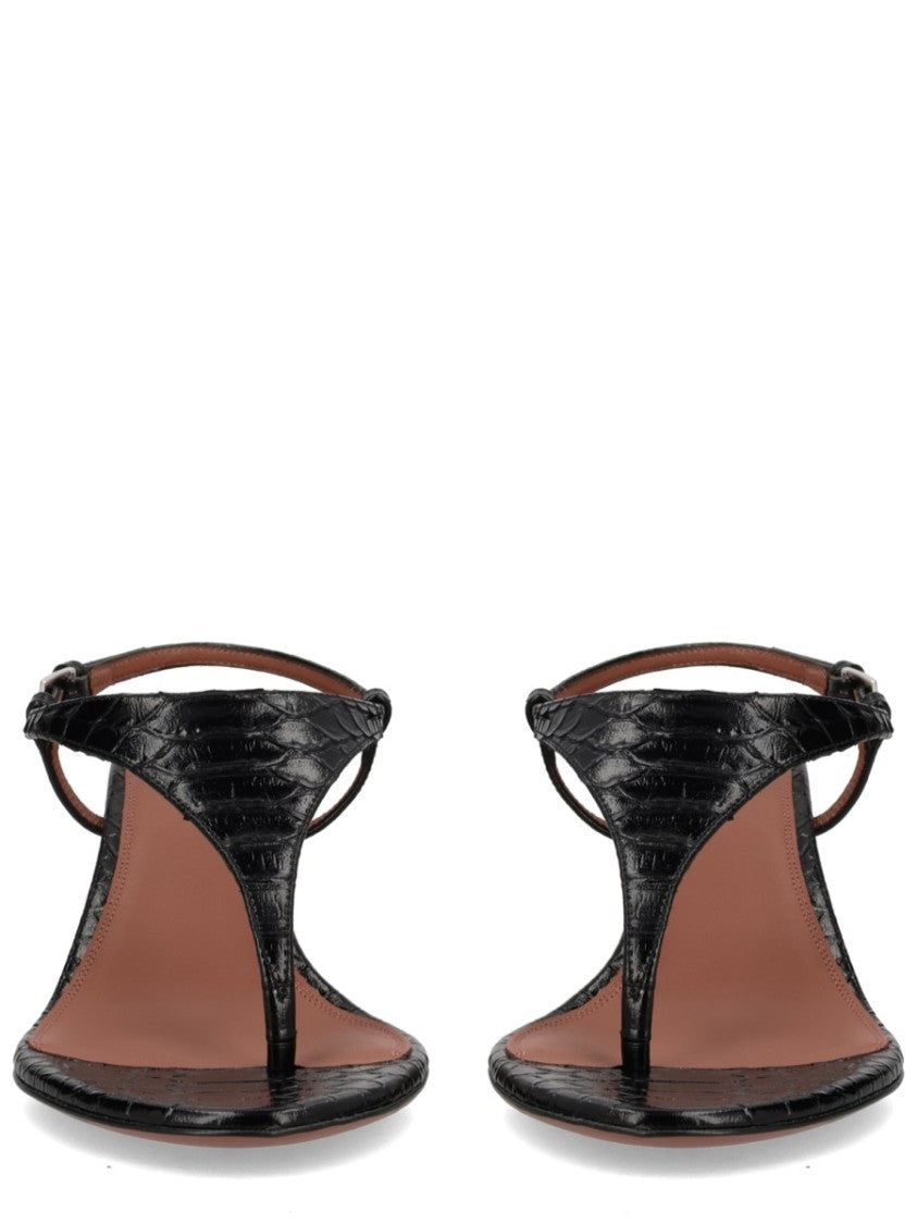 Paris Texas Nina Crocodile-Embossed Wedge Strap Sandals