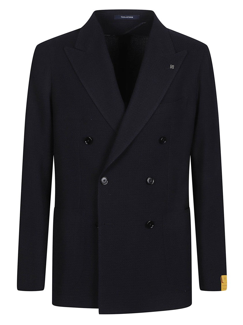 Tagliatore Montecarlo Black Virgin Wool Double-Breasted Blazer