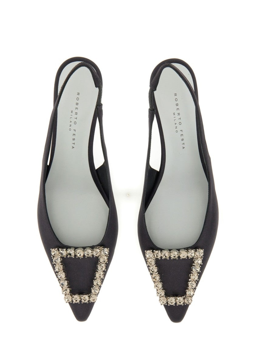 Roberto Festa Futura Rhinestone Buckle Fabric Slingback Pumps