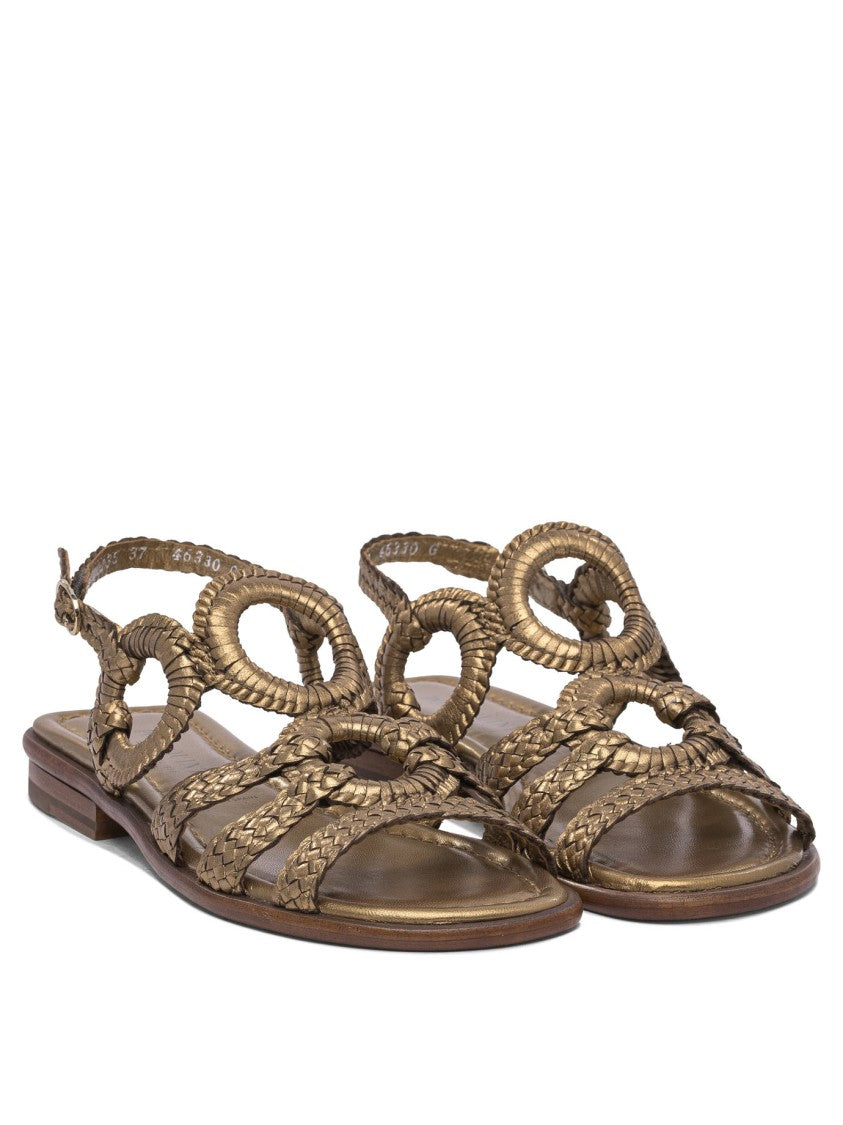 Pons Quintana Braided Bronze Sandals With Circular Accents
