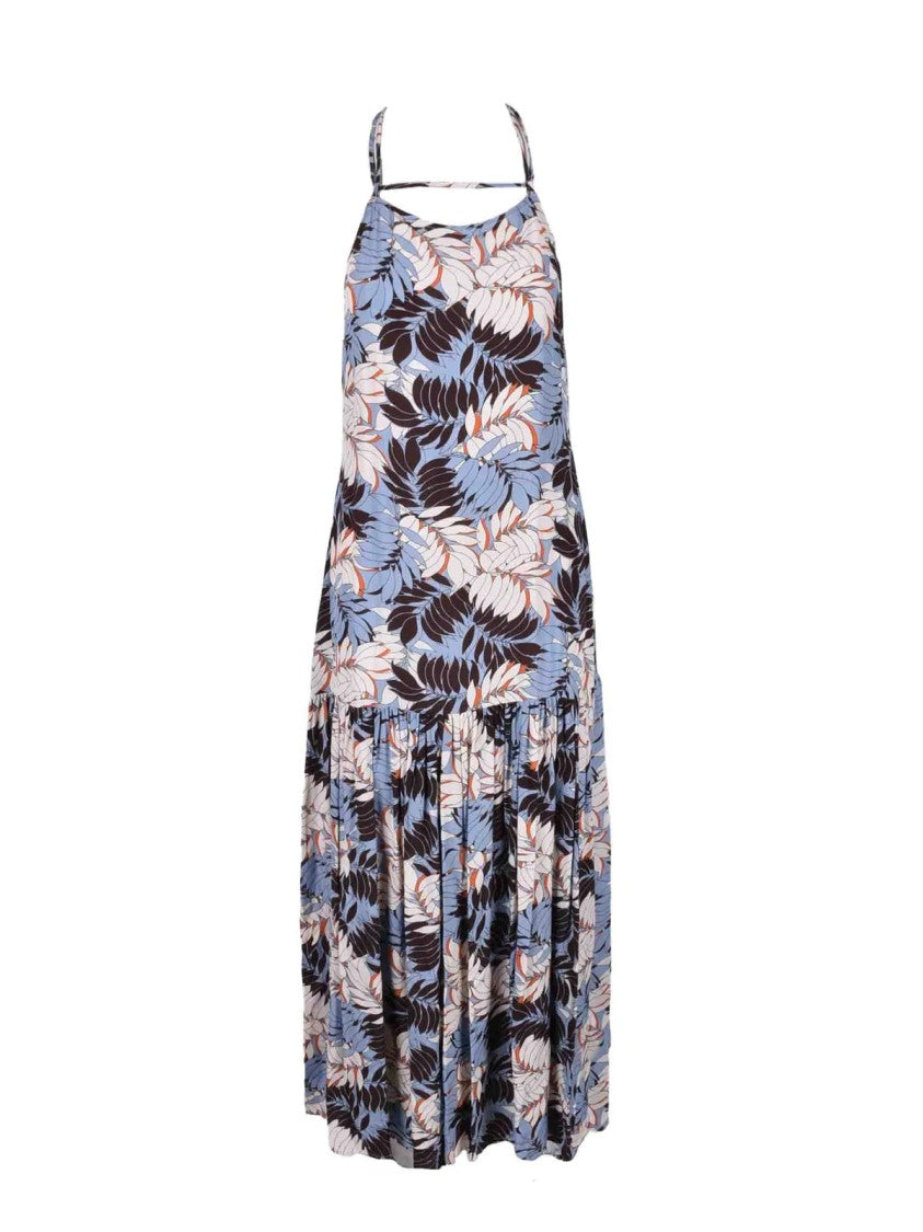 Weili Zheng Flowing Long Dress With Botanical Print And Zip Sleeves