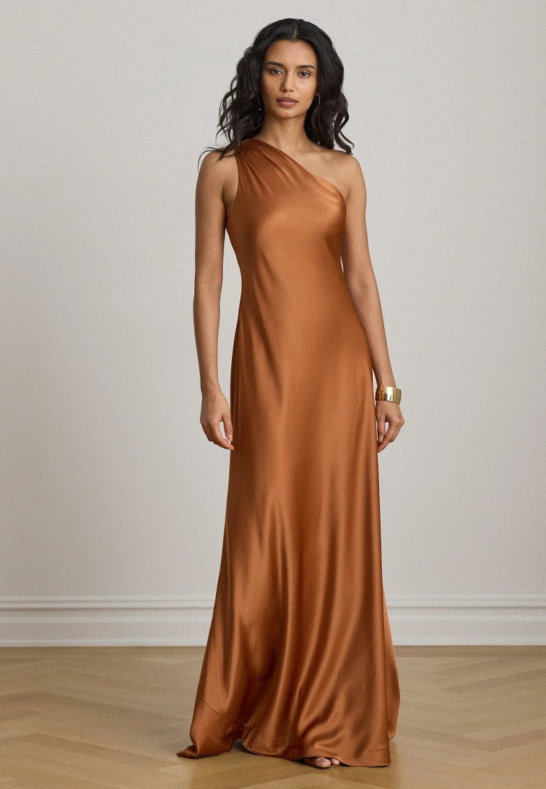 Lauren Ralph Lauren One-Shoulder Satin-Finish Maxi Dress