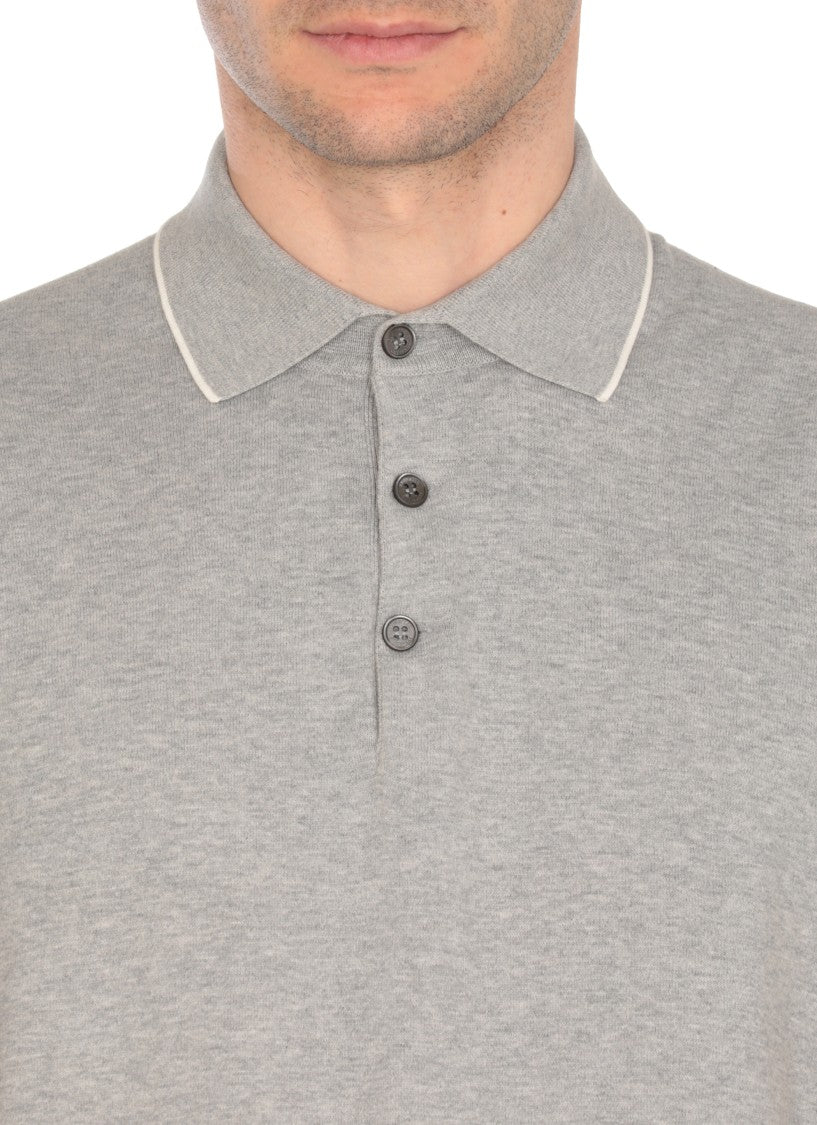 Brunello Cucinelli Grey Cotton Polo Shirt