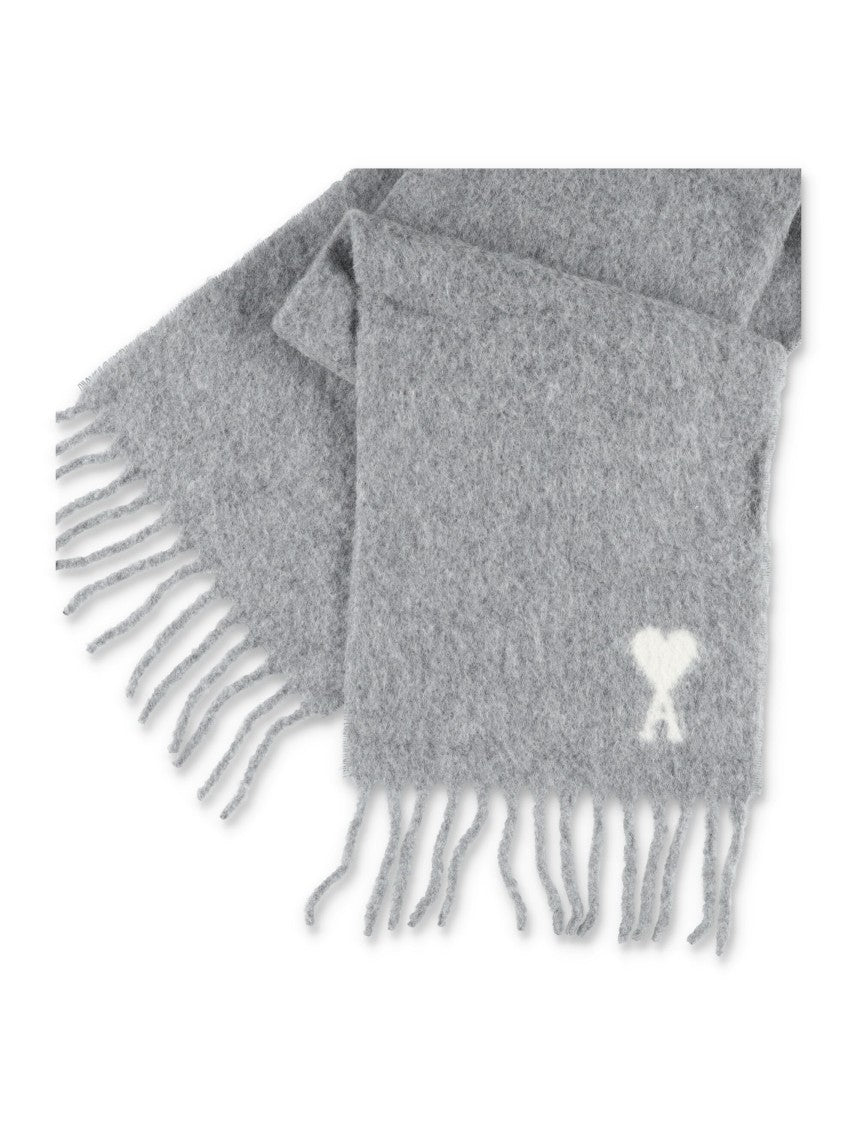 Ami Paris Light Grey Alpaca Fringed Scarf
