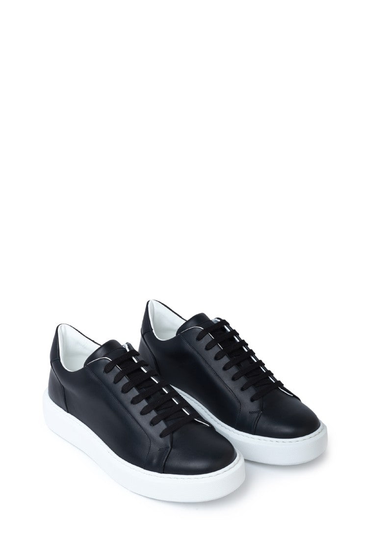 Gazzarrini X Michele Franzese Low-Top Black Leather Sneakers With Rubber Sole