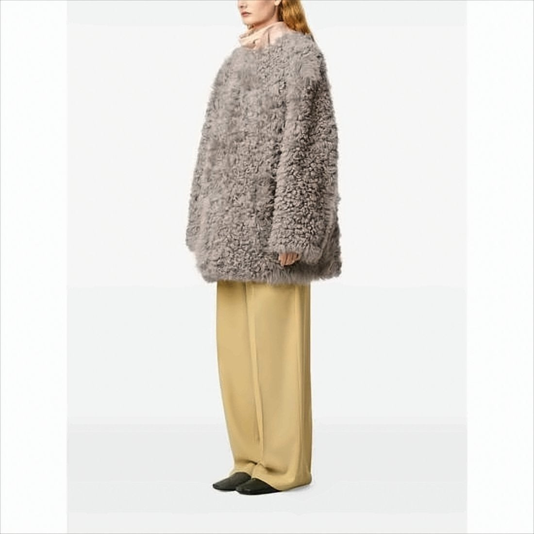 Ami Plush Lambskin Coat With Oversized Silhouette