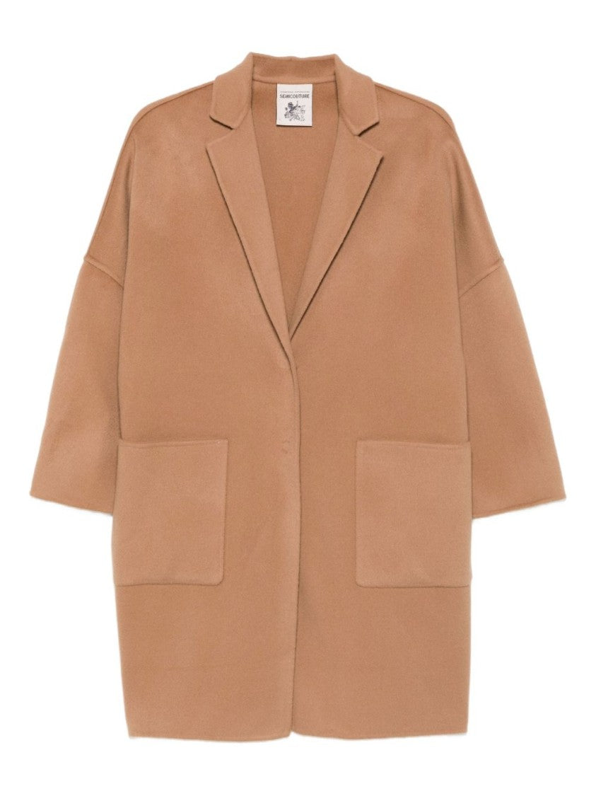 Semi Couture Beige Wool Coat With Oversized Silhouette