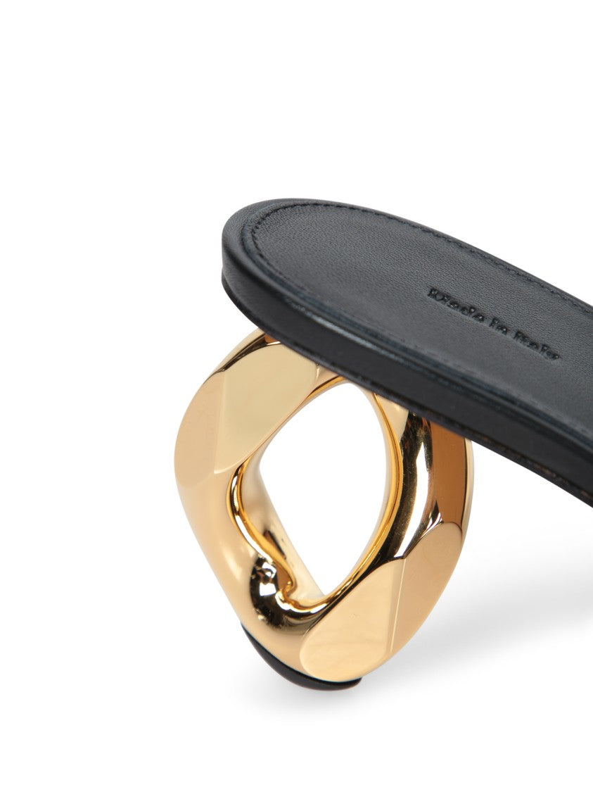 J. W. Anderson Slip-On Black Leather Sandals With Gold-Tone Chain Heel
