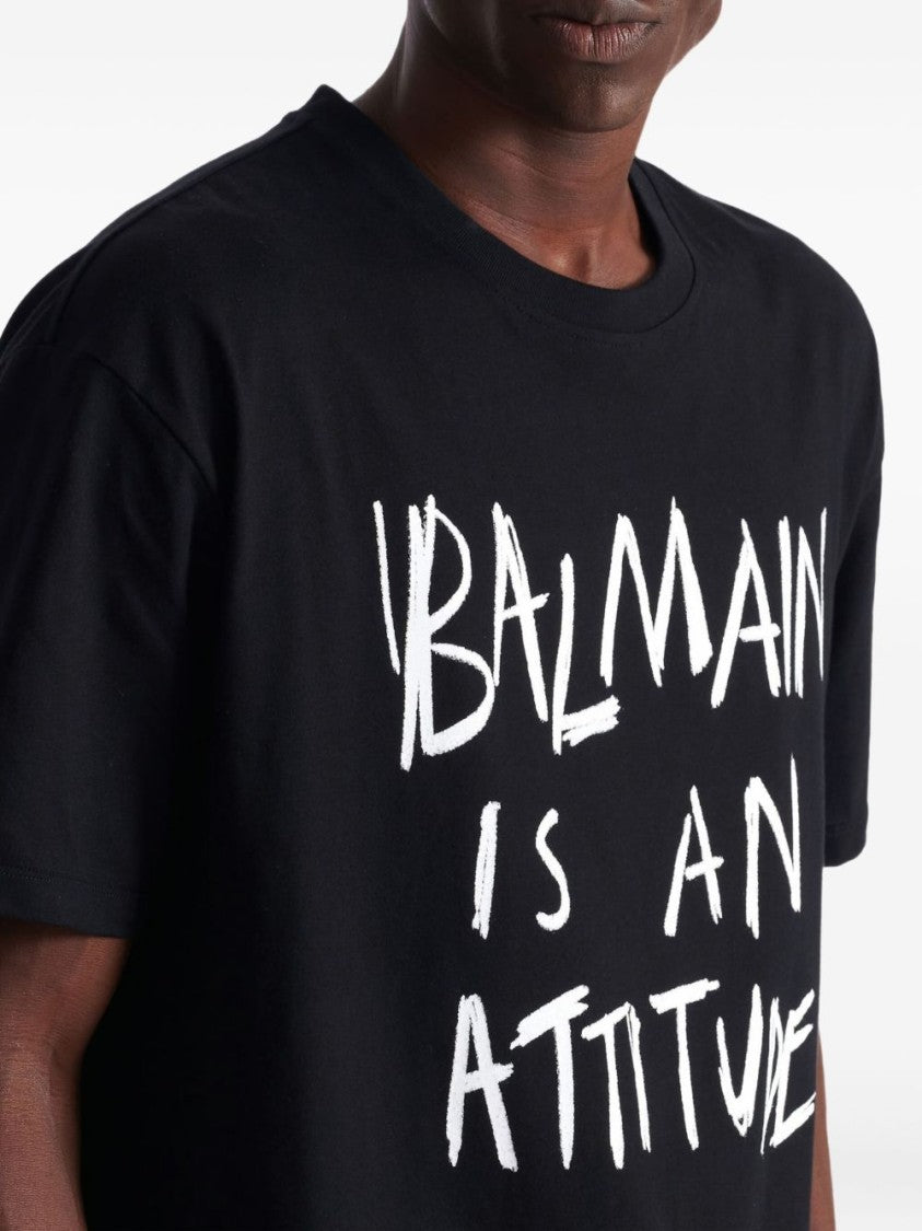 Balmain Black Printed Cotton T-Shirt