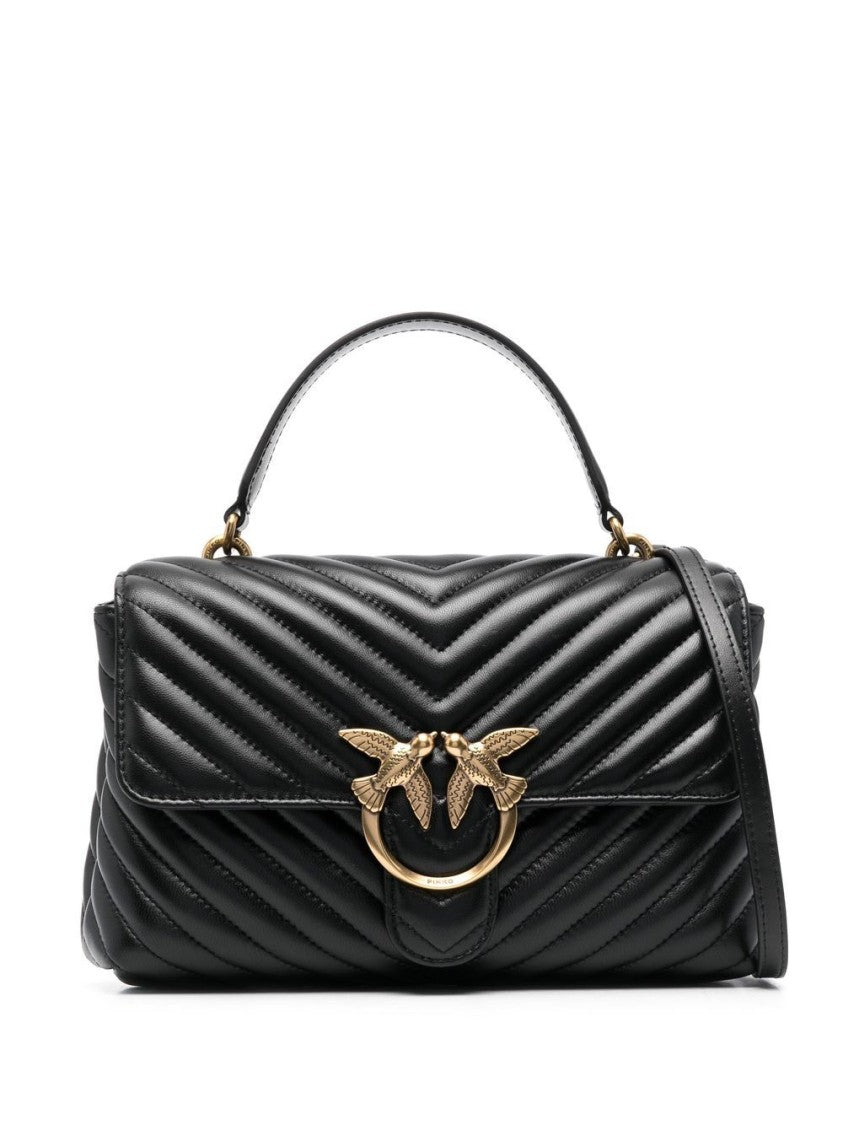 Pinko Jet Black Matelassé Top Handle Bag
