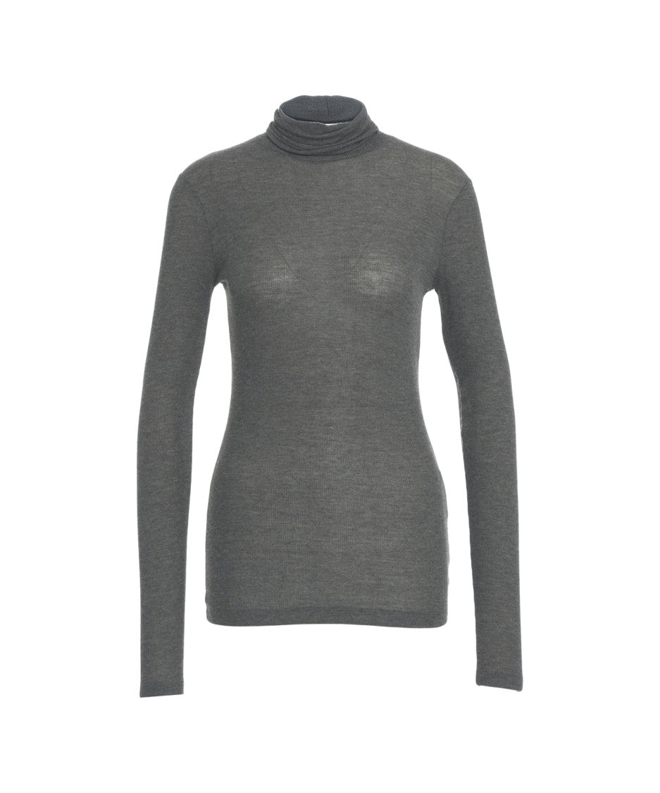 Closed Slim-Fit Turtleneck Pullover With Buttoned Back Detail