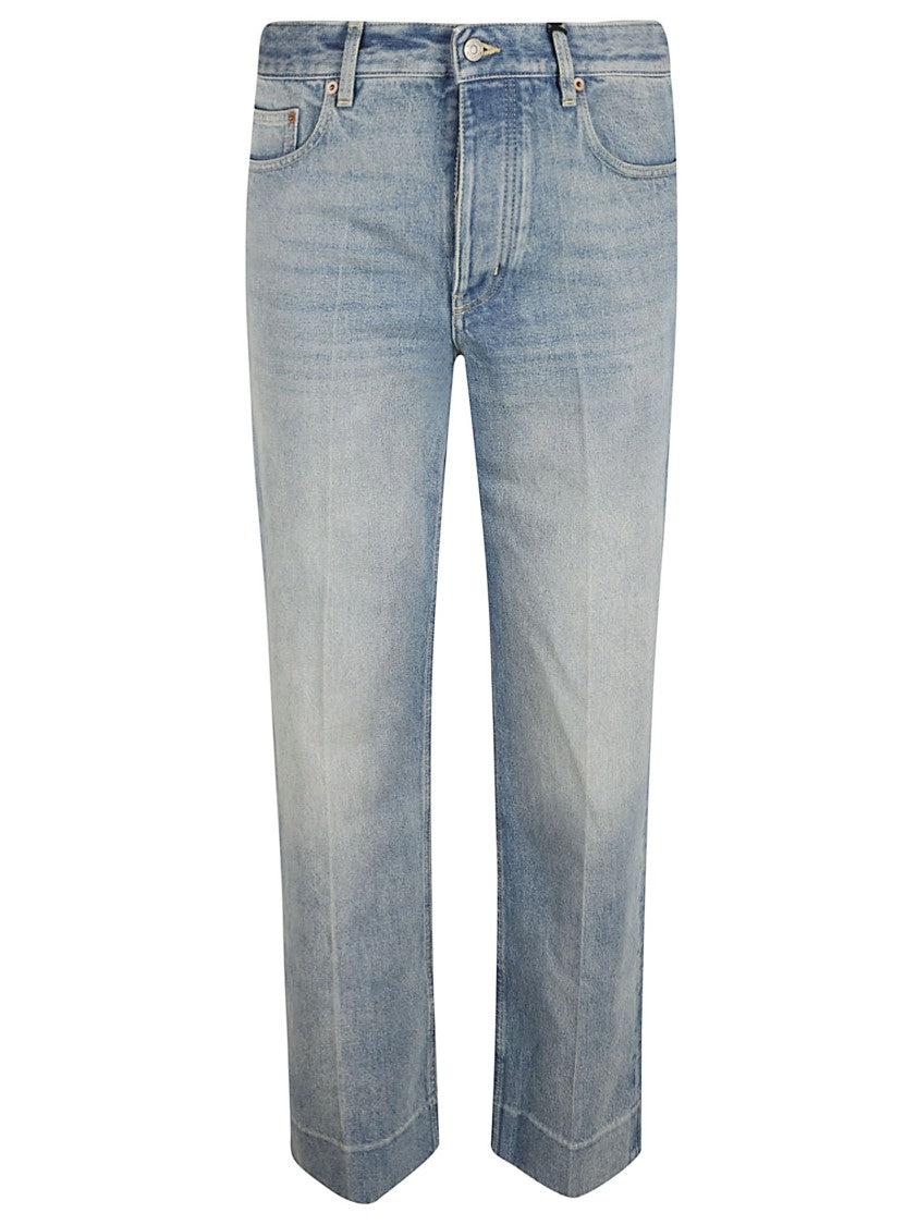 Valentino Garavani Stonewashed Denim Jeans With Central Ironed Pleats