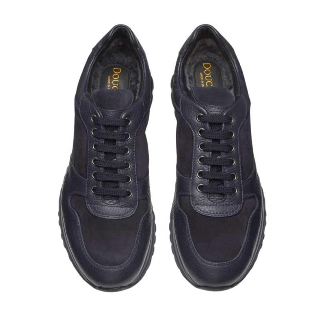 Doucal's Black Calf Leather Suede Panels Sneakers