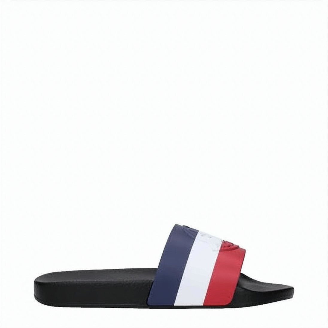 Moncler Rubber Slides With Bold Striped Strap And Textured Sole