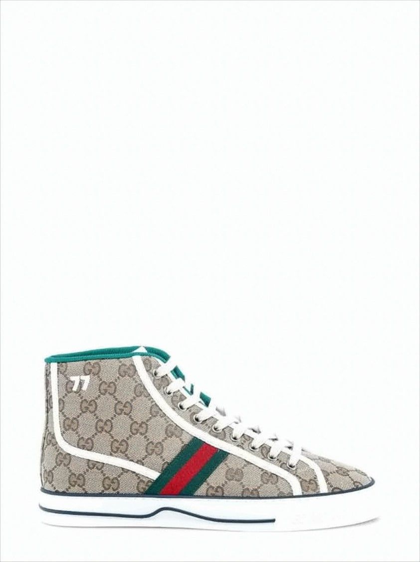 Gucci Beige Canvas High-Top Sneakers With Monogram