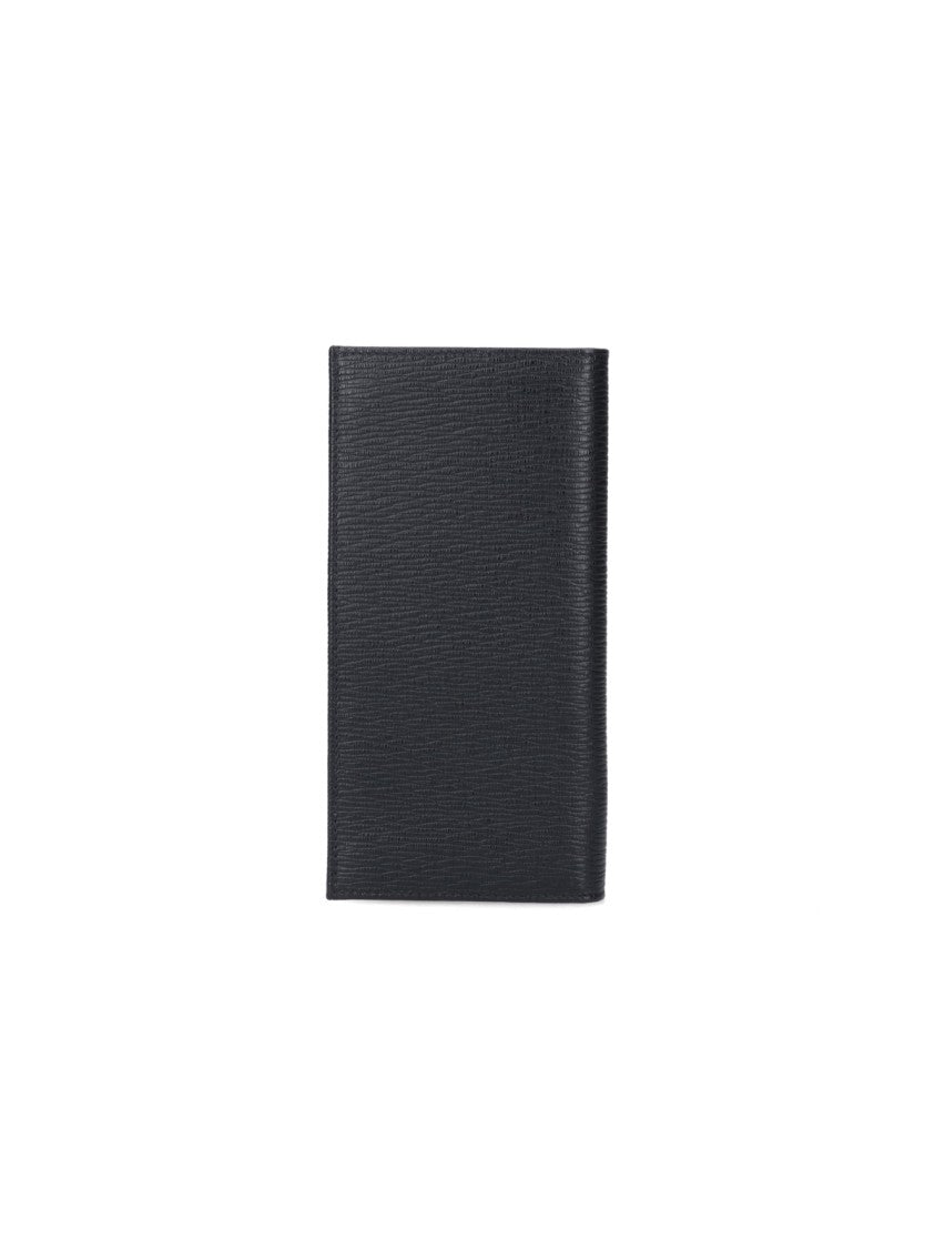 Ferragamo Black Organizer Gancini Pebbled Leather Wallet