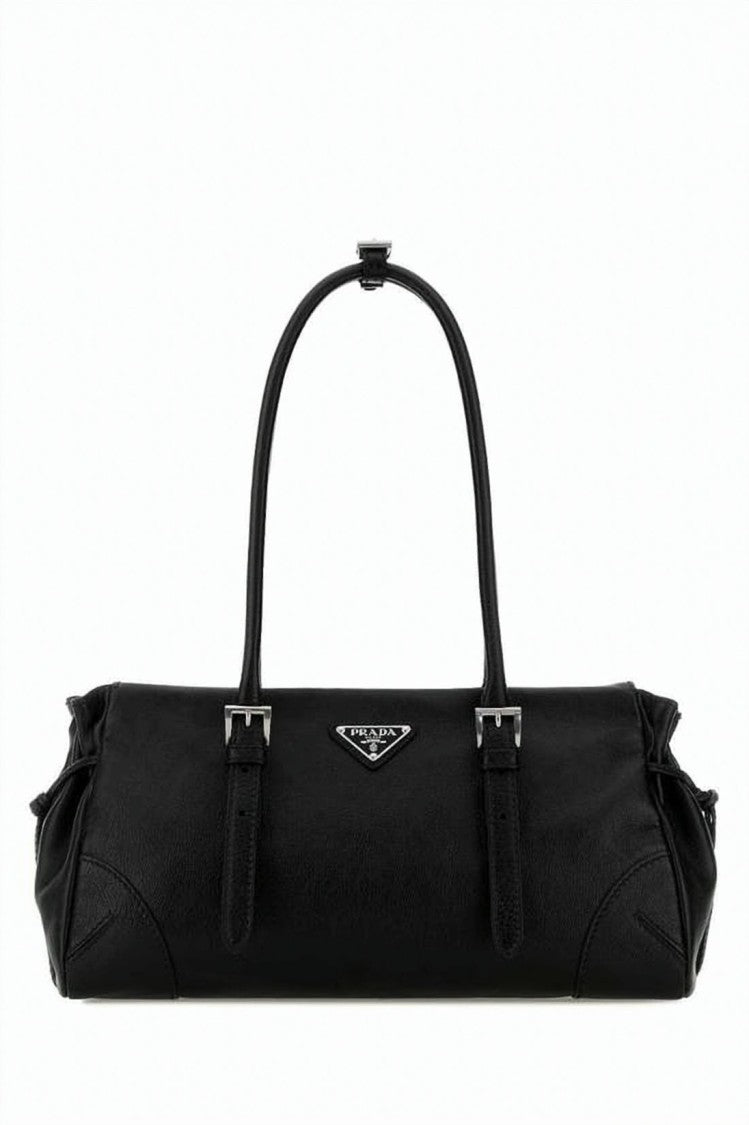 Prada Elongated Smooth Leather Tote Bag With Triangular Logo