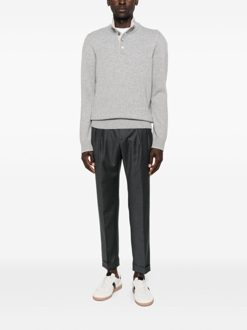 Gran Sasso Solid Grey Knit Sweater With Round Neckline